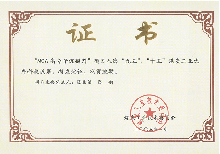 2005年1月MCA高分子促凝劑獲“九五、十五”科技成果獎(jiǎng).jpg